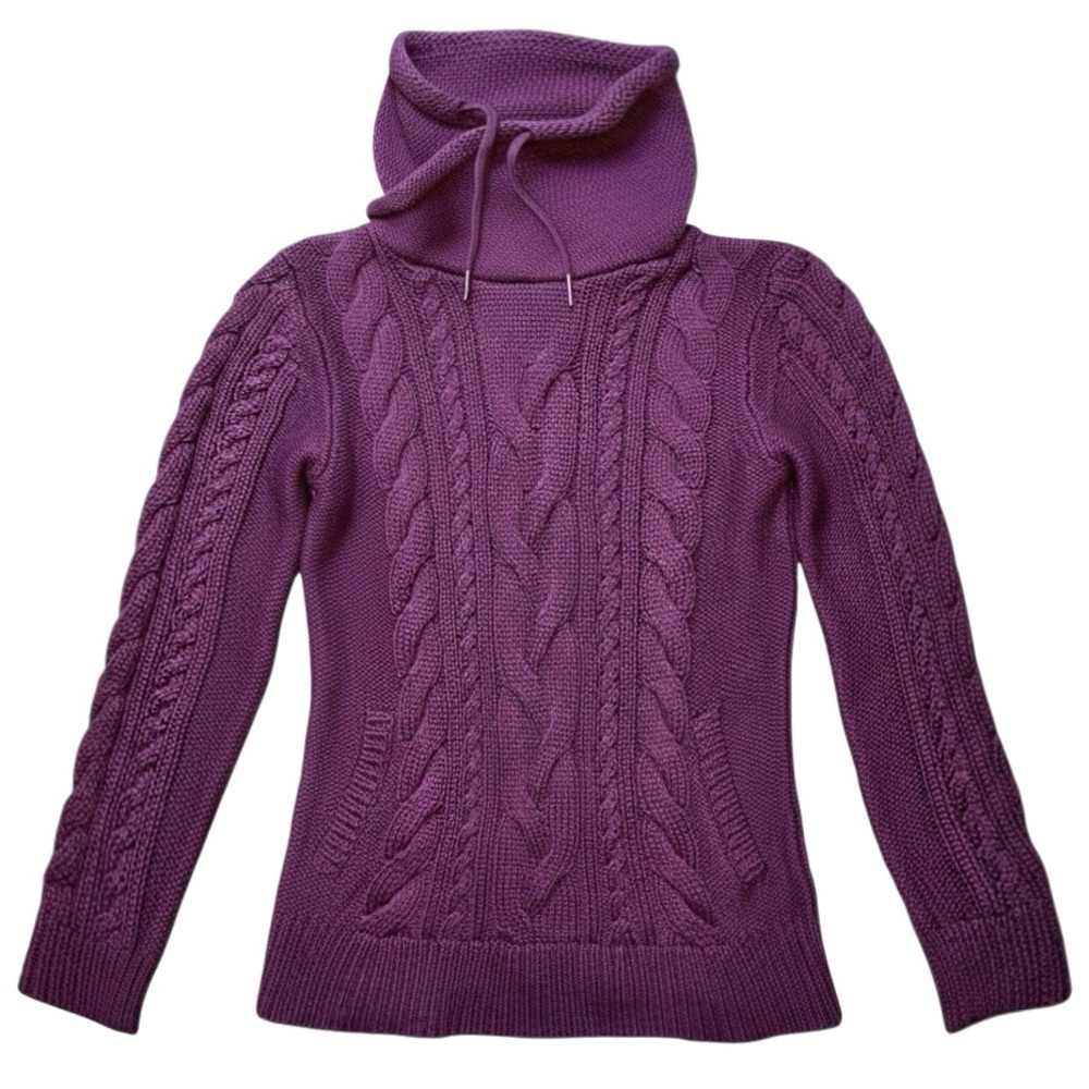 LL Bean Cowl Neck Fisherman Cable Knit Sweater
